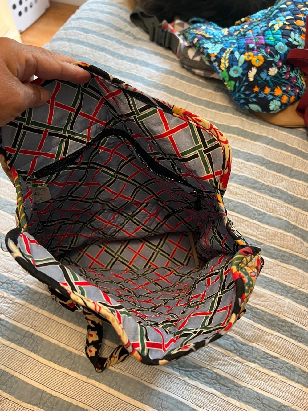 Vera Bradley Black Quilted Floral Tote with Multicolor Botanical Print